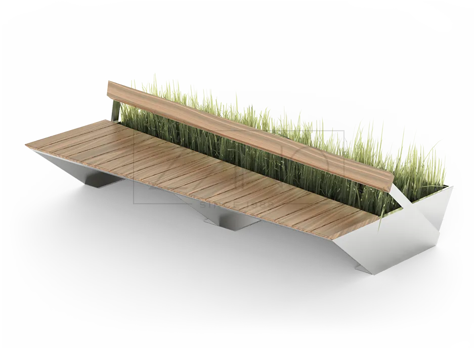 Modulär stadsbänk med planteringskärl