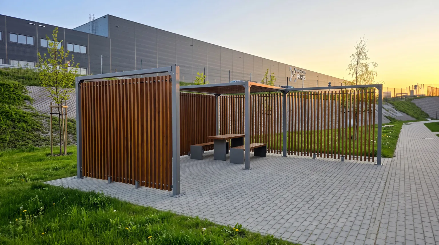 en pergola i kontorsbyggnaden