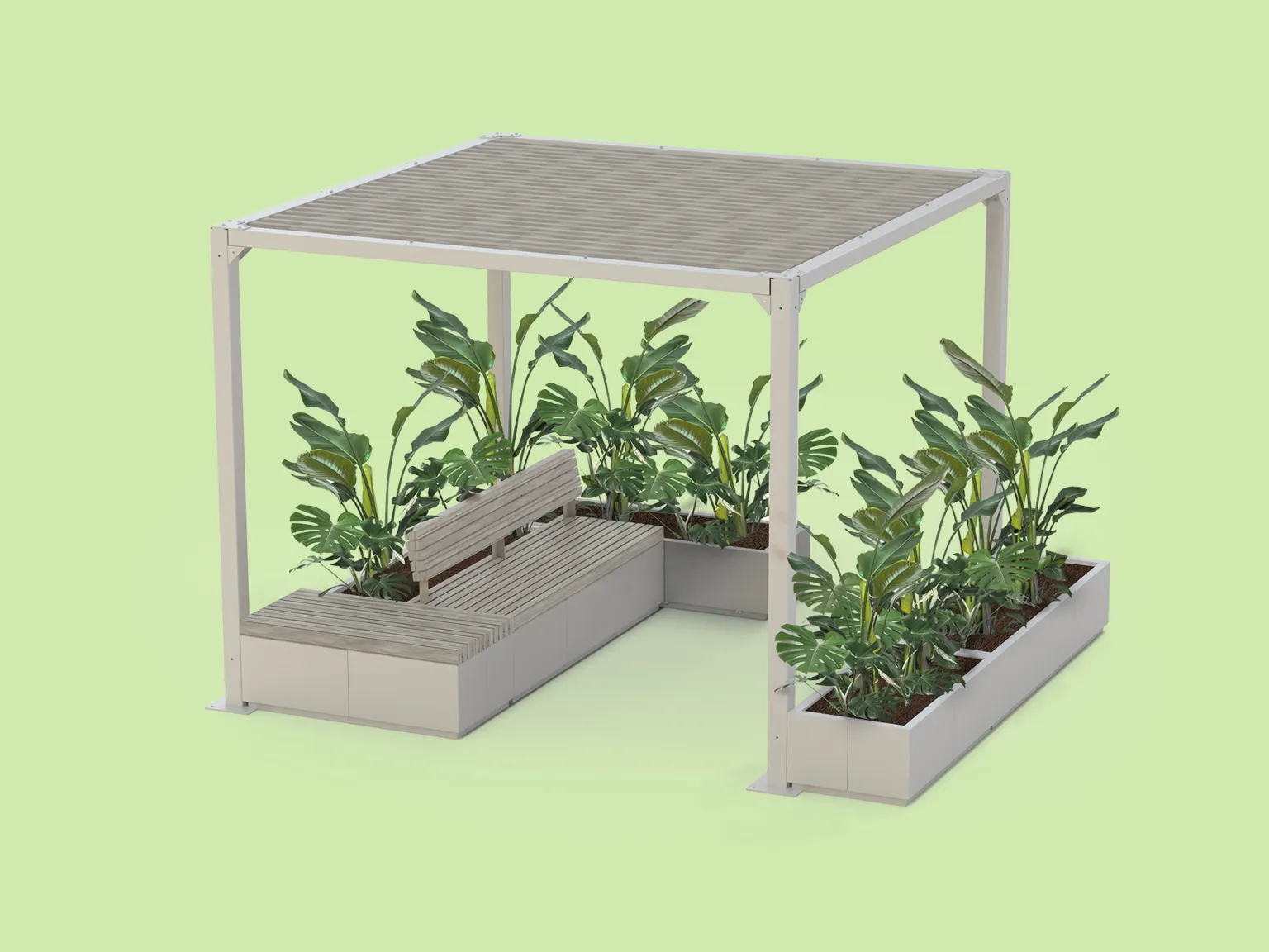 Pergola med bänkar av modellen Quadro
