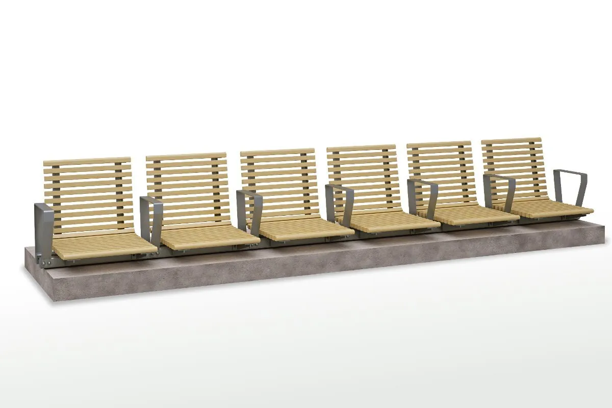 Bänk i rostfritt stål på betongfundament