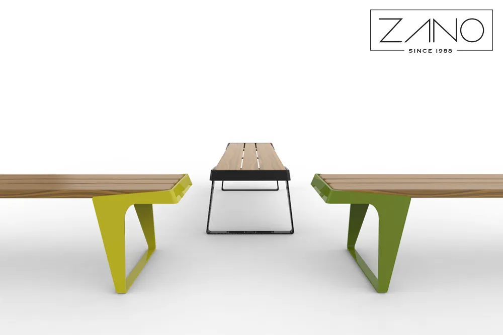 En bänk i rostfritt stål med modern design