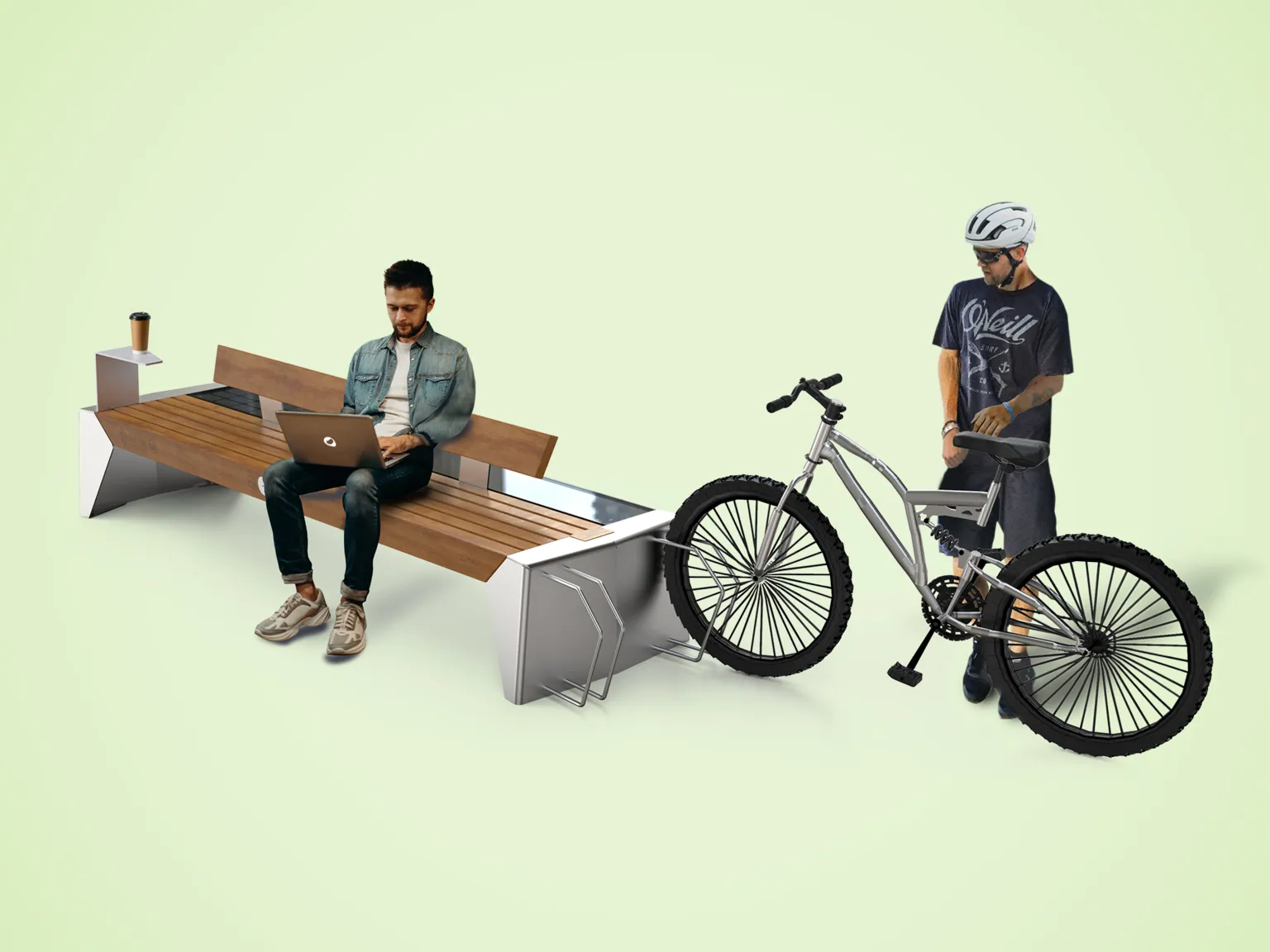 photon-bänk med inbyggt cykelställ