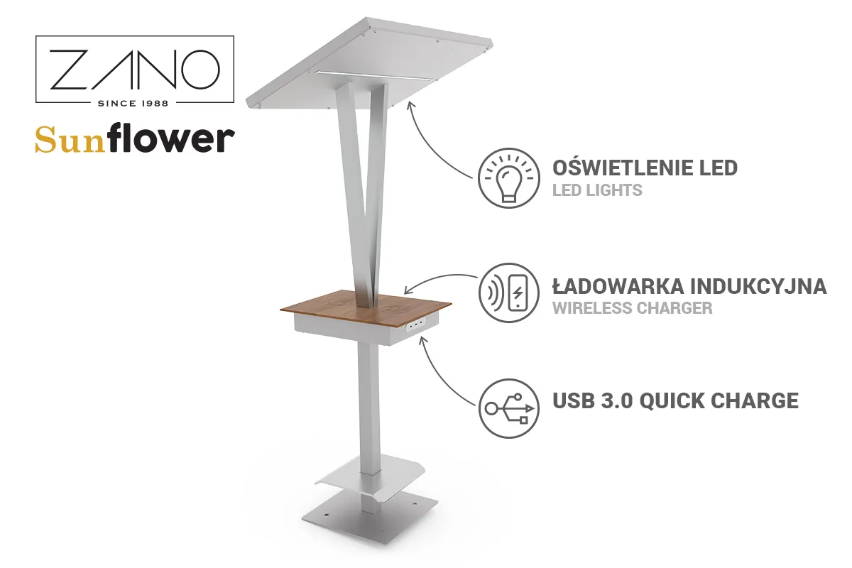 Sunflower | Laddstation för smartphones | ZANO gatumöbler