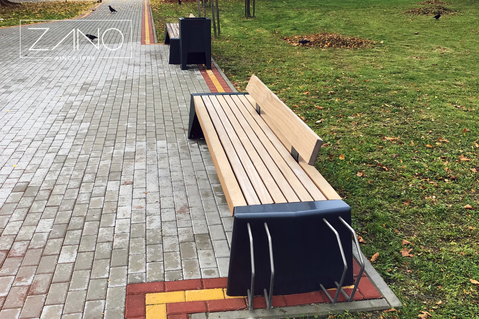 Stadsbänk Photon – standardmodell med cykelställ