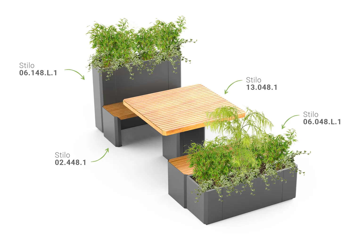 Stilo – stadsmöbler | bänk, picknickbord, planteringskärl