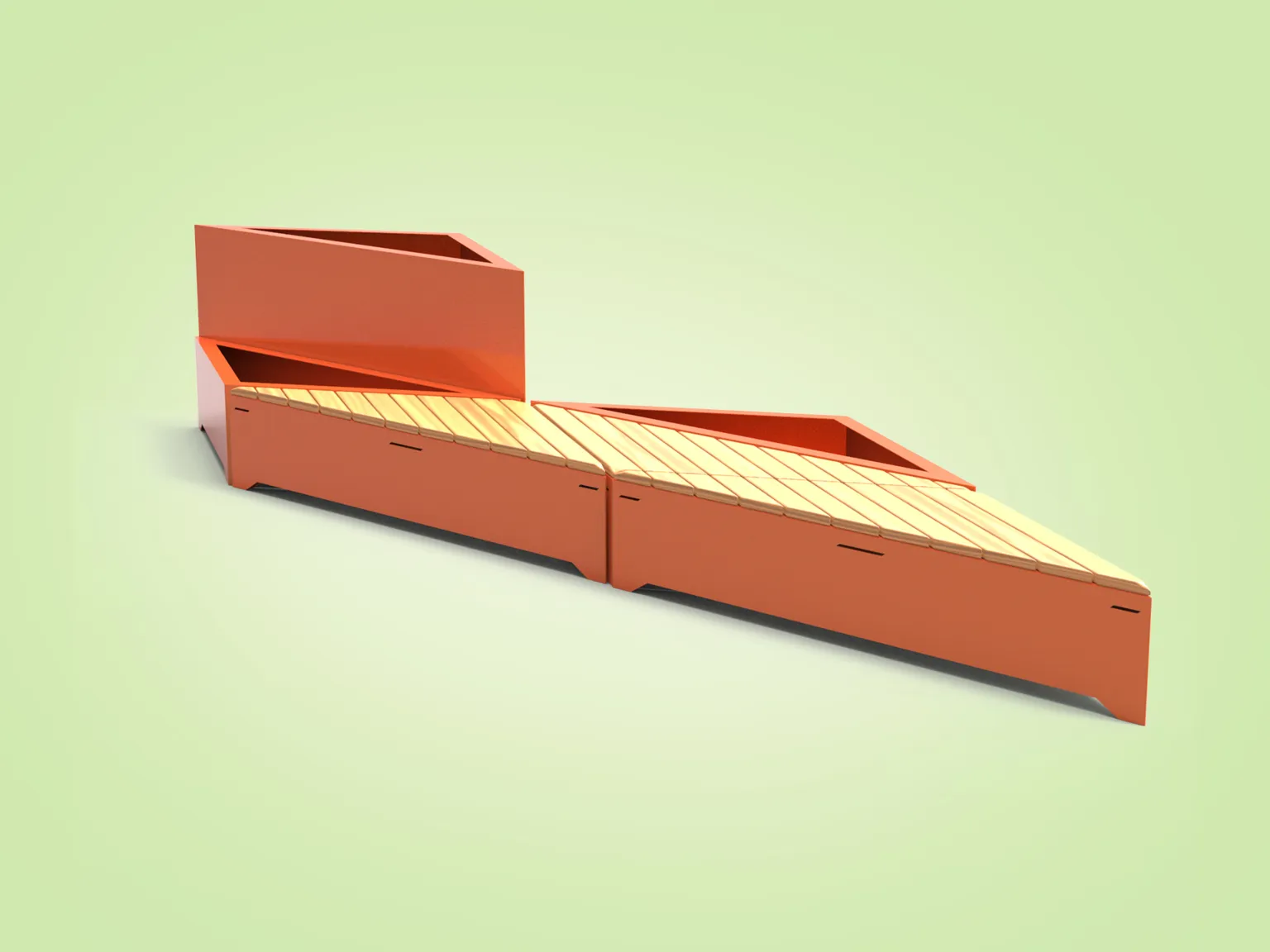 Modulära bänkar och planteringskärl från Origami-serien.
