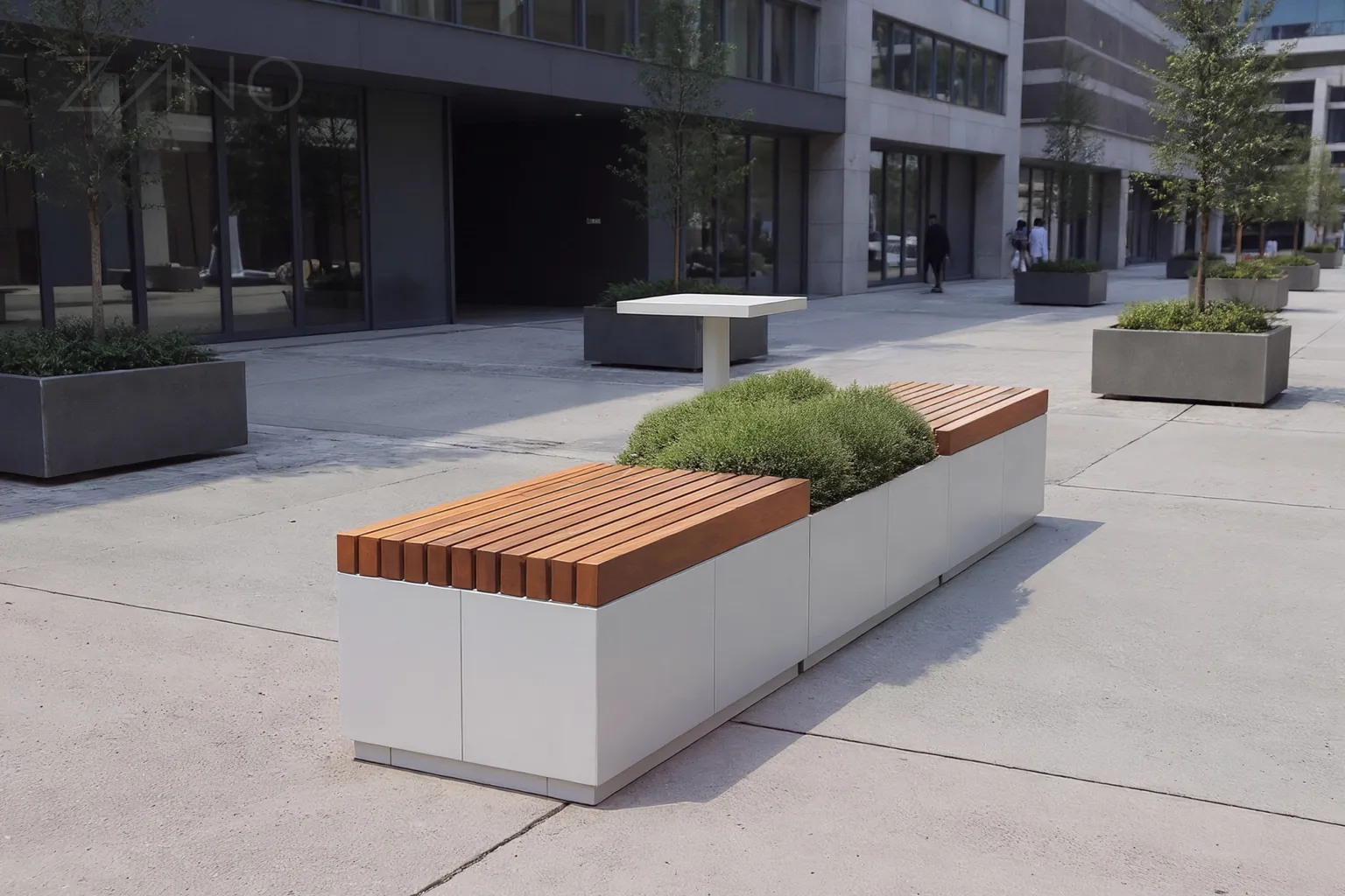 Stadsmöbler från Quadro-serien och picknickbordet Scandik
