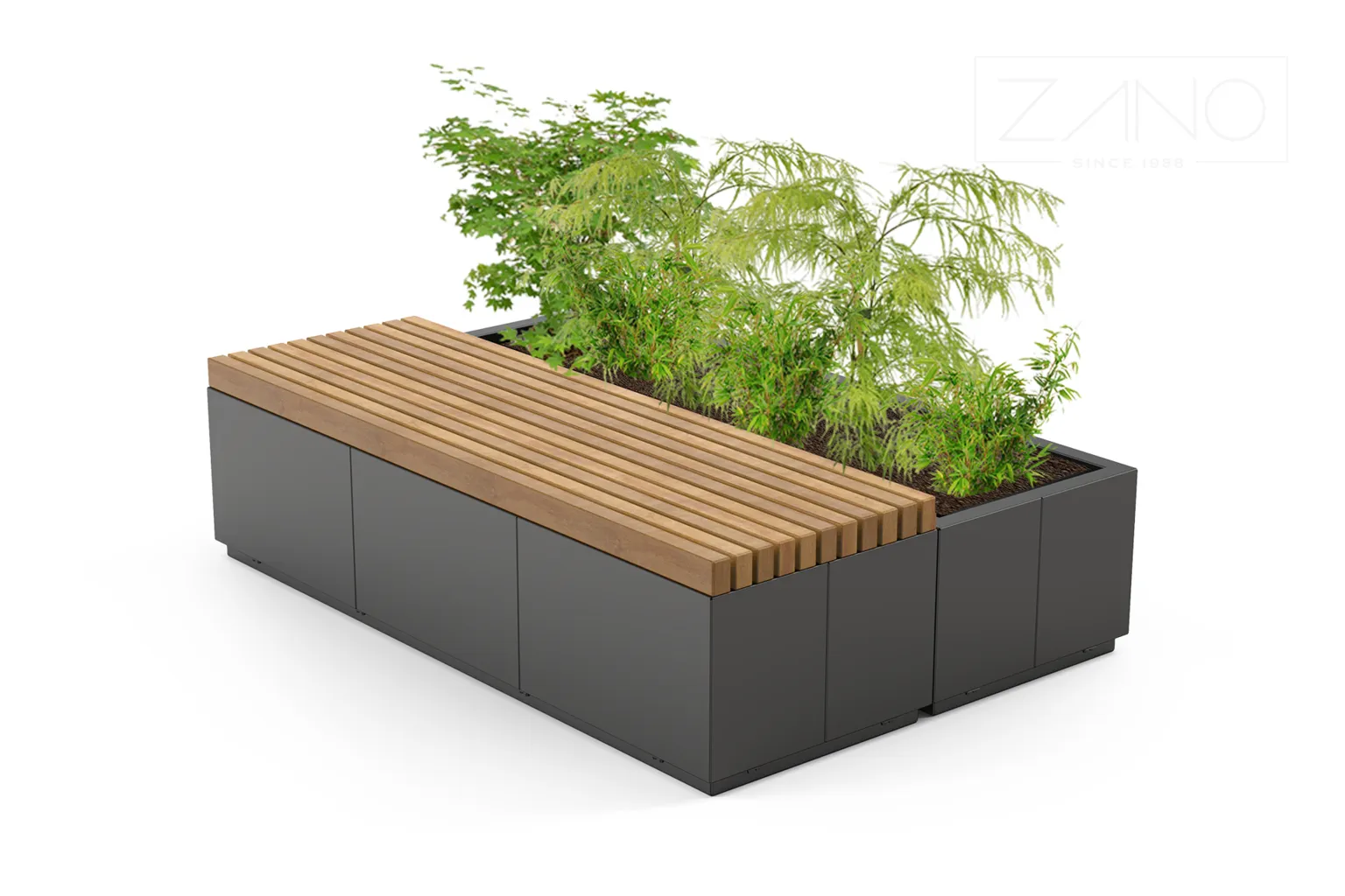 bänk Quadro 02-476 samt planteringskärl 02-076 i storlek L