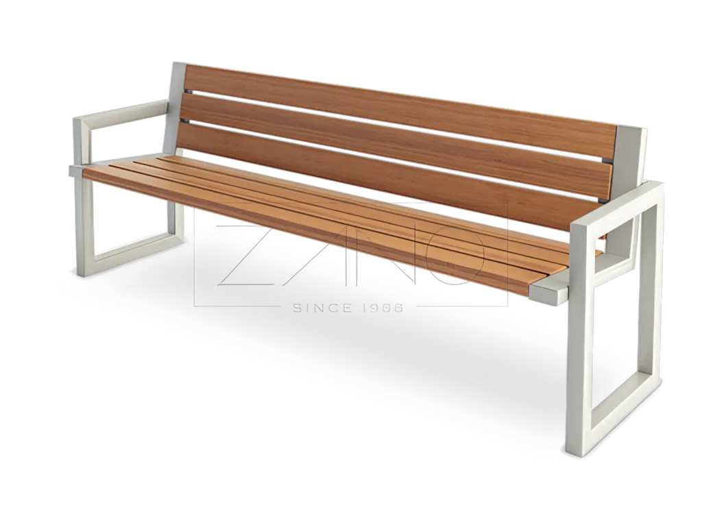 Stadsbänk med ryggstöd och armstöd