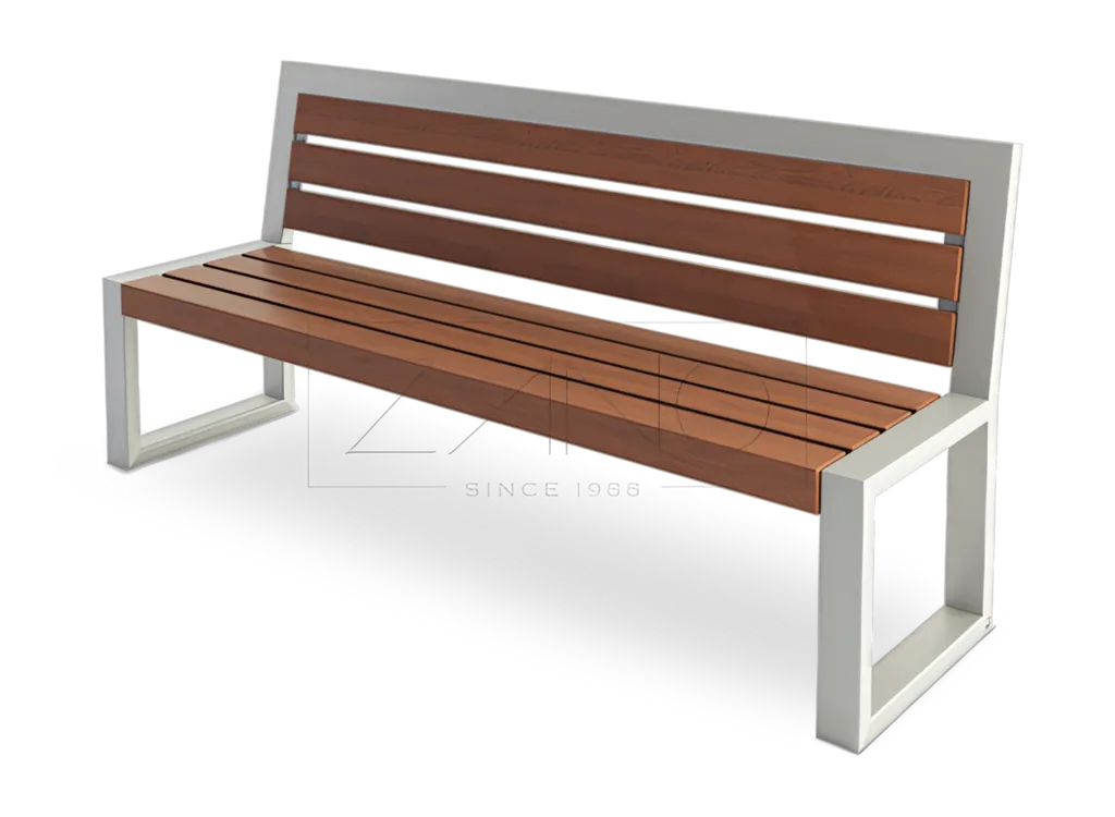 En modern stads- och parkbänk med ryggstöd